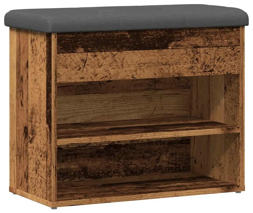 antik fa szerelt fa cipőtároló pad 62x32x50 cm