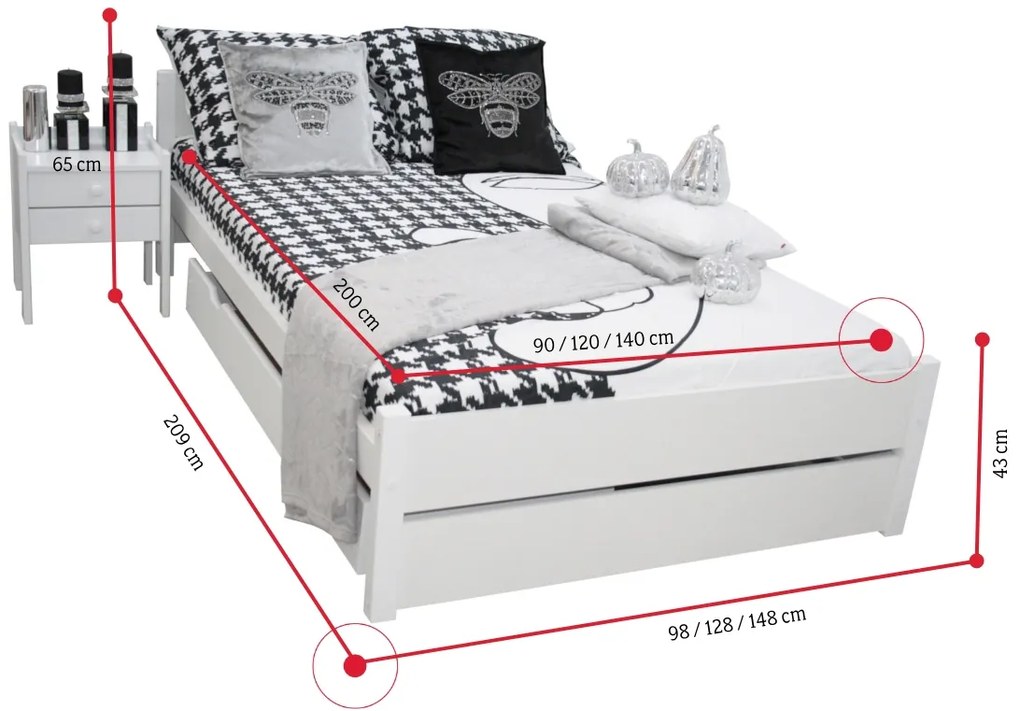 DAVON ágy + ágyrács AJÁNDÉK, 140x200, fehér