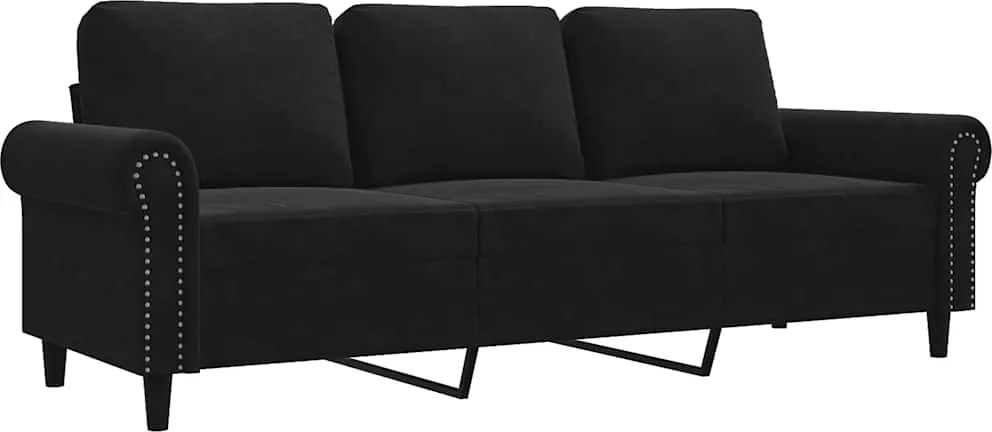 vidaXL 3 személyes fekete bársony kanapé 180 cm