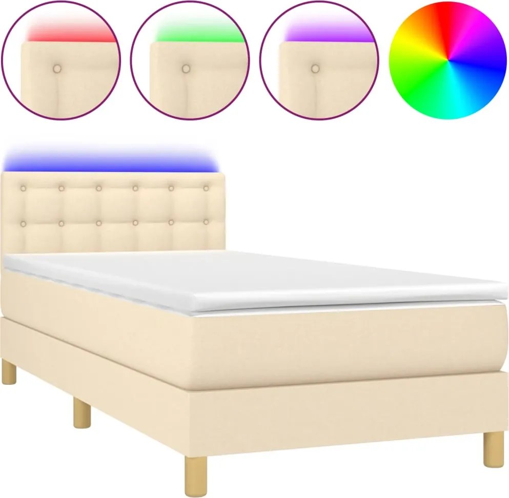 vidaXL krémszínű szövet rugós és LED-es ágy matraccal 90x190 cm