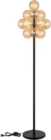 Globo 56146S Állólámpa, fém matt fekete, borostyánszínű üveggolyók, PVC kábel fekete, lábkapcsoló a kábelen, ø: 395mm, M: 1600mm, kábelhossz 1800mm, 13x G9 LED 4W 230V izzók nélkül