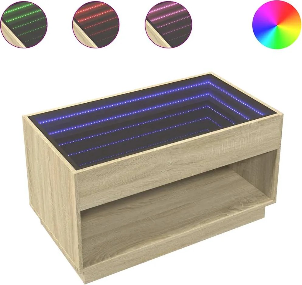 vidaXL sonoma tölgy végtelen hatású LED-es dohányzóasztal 90x50x50 cm