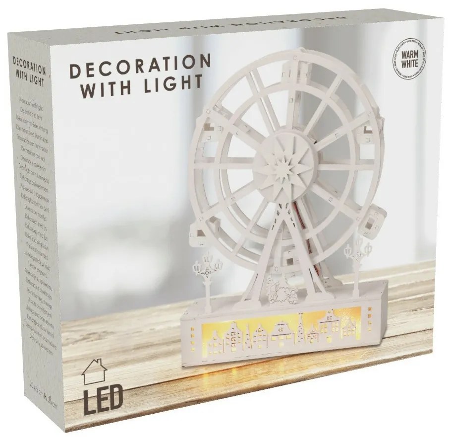 Karácsonyi világító forgókerék Városka, 26,5 x 5,5x 20 cm, 4x LED, fa