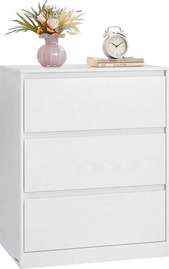 KAILYN kollekció - Modern komód, hófehér fiókos szekrény 3 fiókkal, 40 x 60 x 75 cm