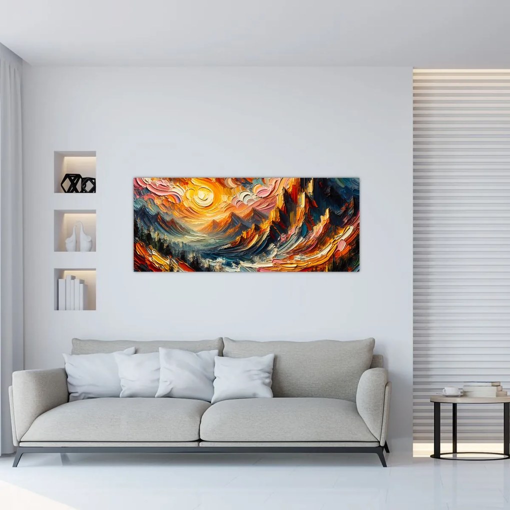 Kép - Hegyek, melyeket napfény ölel (120x50 cm)