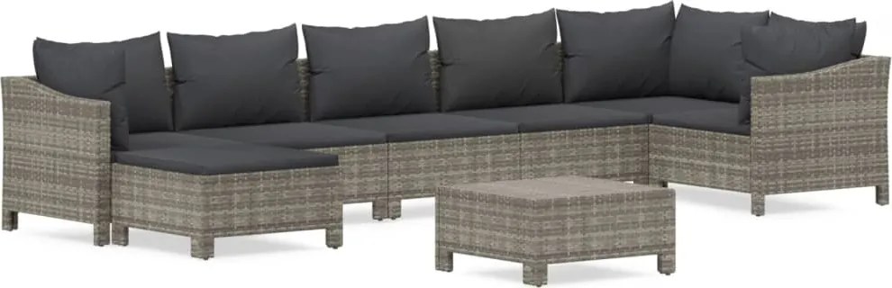 vidaXL 8 részes szürke polyrattan kerti ülőgarnitúra párnákkal