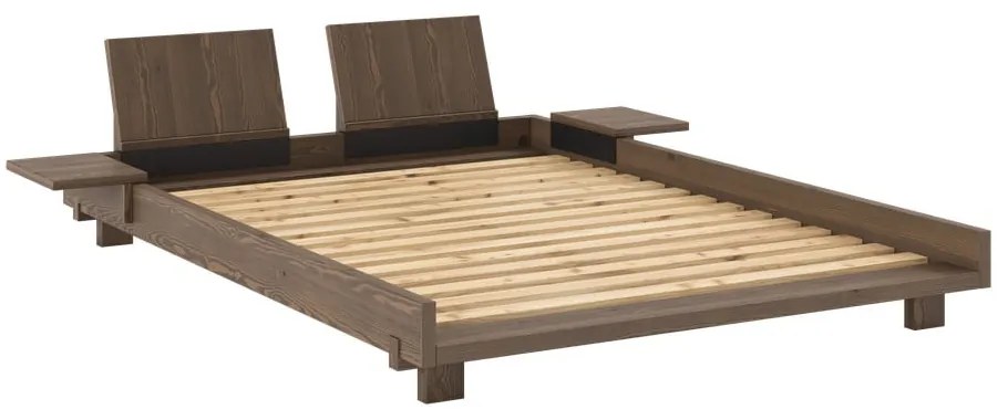 Barna borovi fenyő franciaágy ágyráccsal 140x200 cm Social – Karup Design