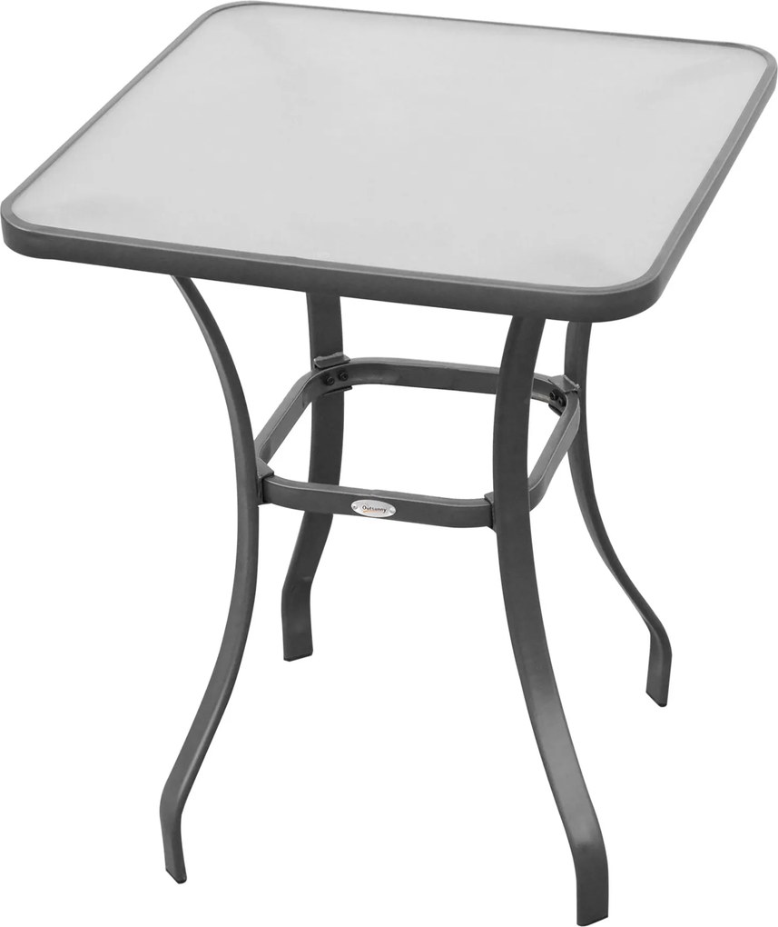 Outsunny Kerti Asztal Bistro Asztal Üveglap Temperált Üveg+Fém Fekete L68.5xW68.5xH84cm | Aosom