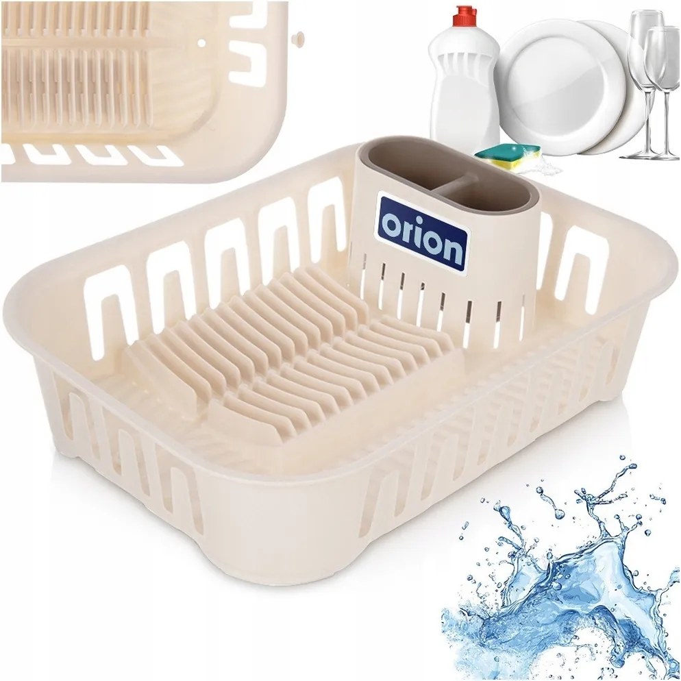 Csepegtető Edényszárító Tányérok Evőeszközök Bögrék Műanyag Krémszínű