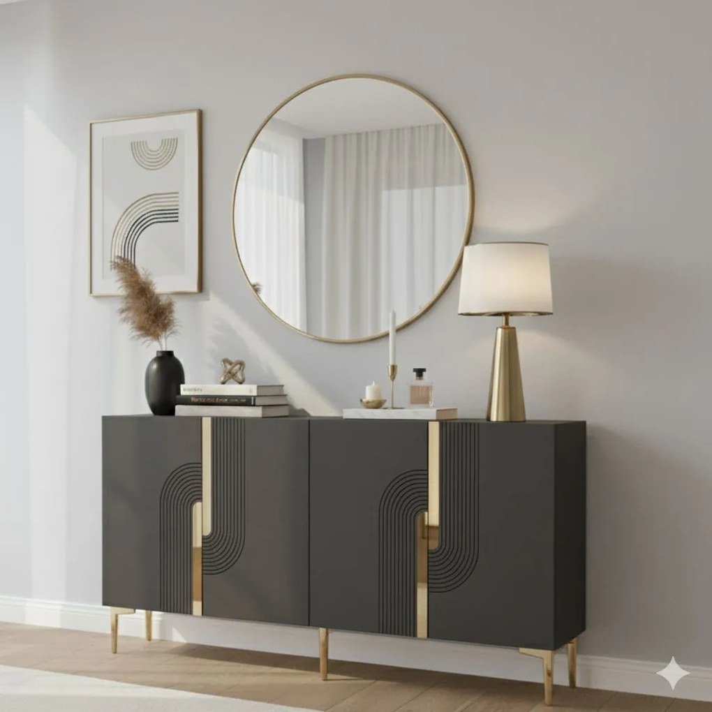 Meyra komód, antracit-arany, 150 cm