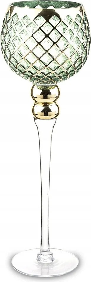 Gyertyatartó Zöld Arany Kehely 40cm Üveg Átlátszó 1 Gyertyához