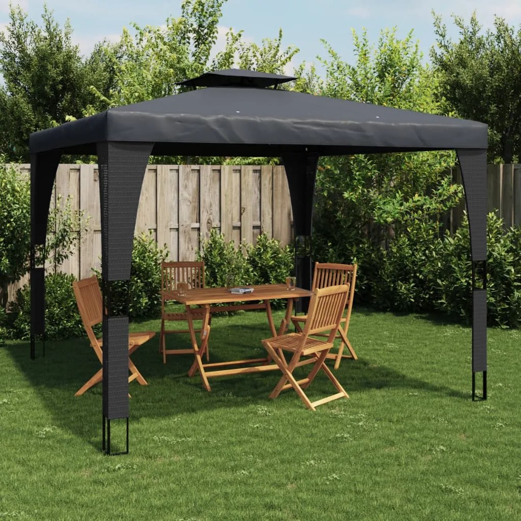 antracitszürke acél dupla tetős pavilon 2,98 x 2,98 m