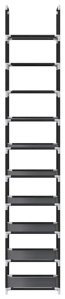 fekete nem szőtt szövetből cipőállvány 10 szintes 33x33x174 cm