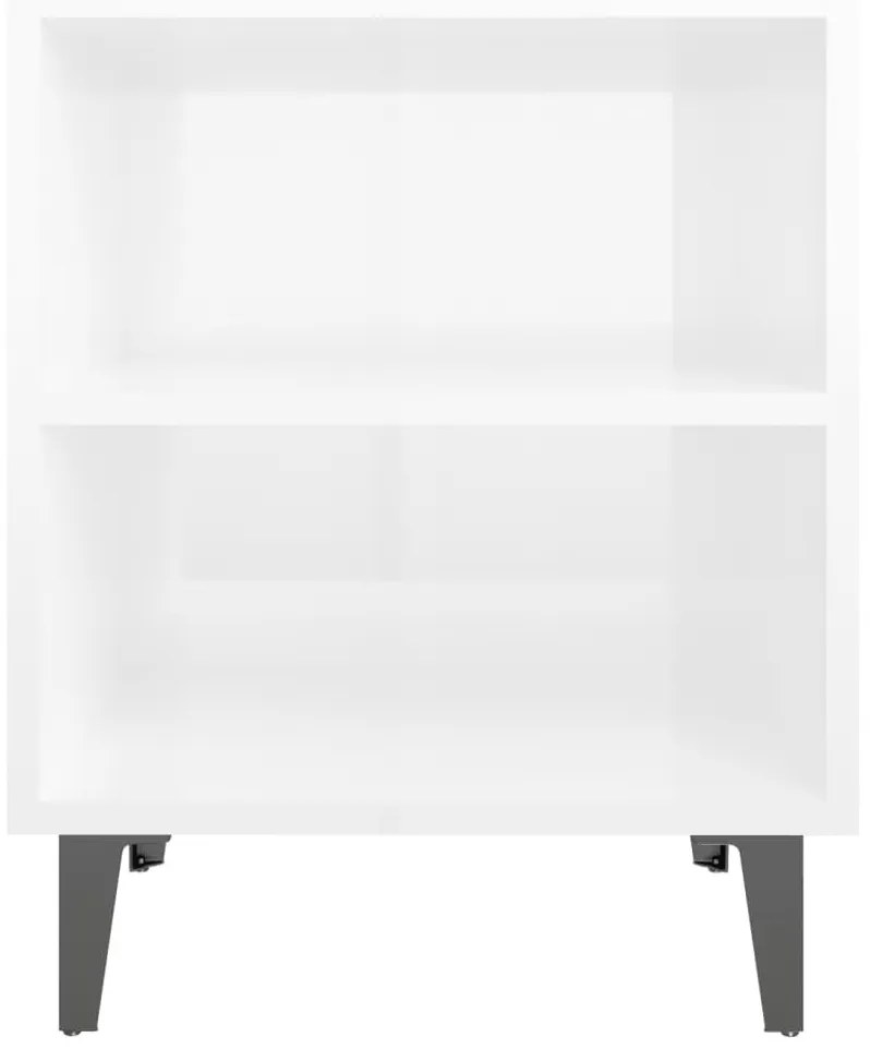 Magasfényű fehér éjjeliszekrény fém lábakkal 40 x 30 x 50 cm