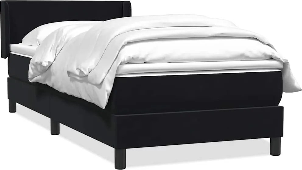 vidaXL fekete bársony rugós ágy matraccal 90x210 cm
