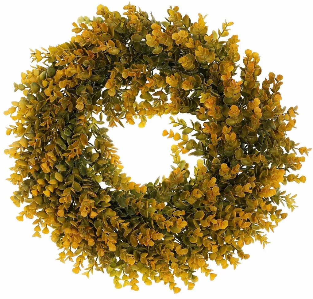 Mű őszi koszorú Eucalyptus, átmérő 40 cm,narancssárga-zöld