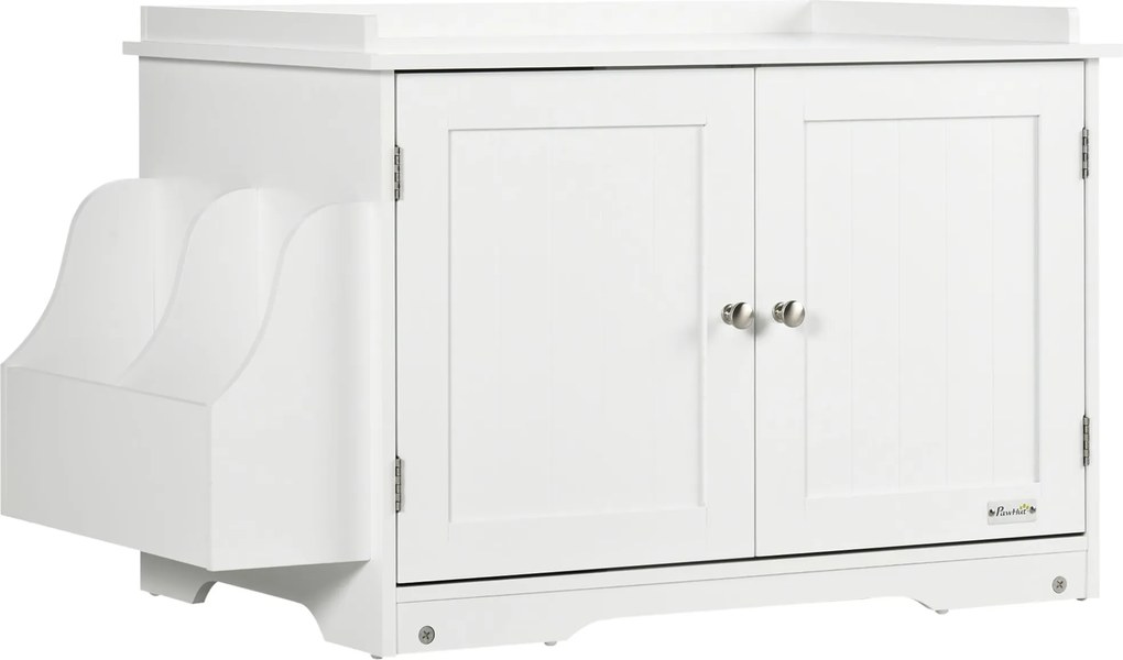 PawHut Macska Alomládás Szekrény Macska Ház Mágneses Ajtókkal, Elválasztó Macska WC Tárolóhellyel Közepes Méretű Macskáknak, Asztalka Macska Barlang 8