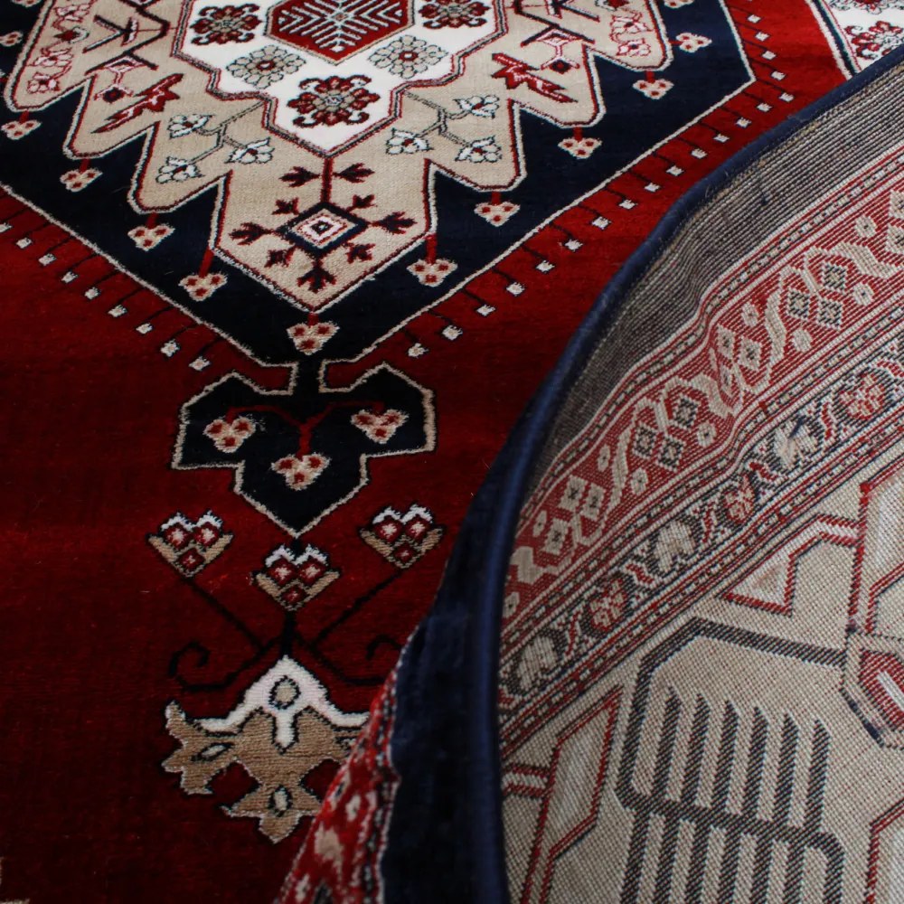 Gépi perzsa szőnyeg bordó Turkmen 140x200 klasszikus nappali szőnyeg