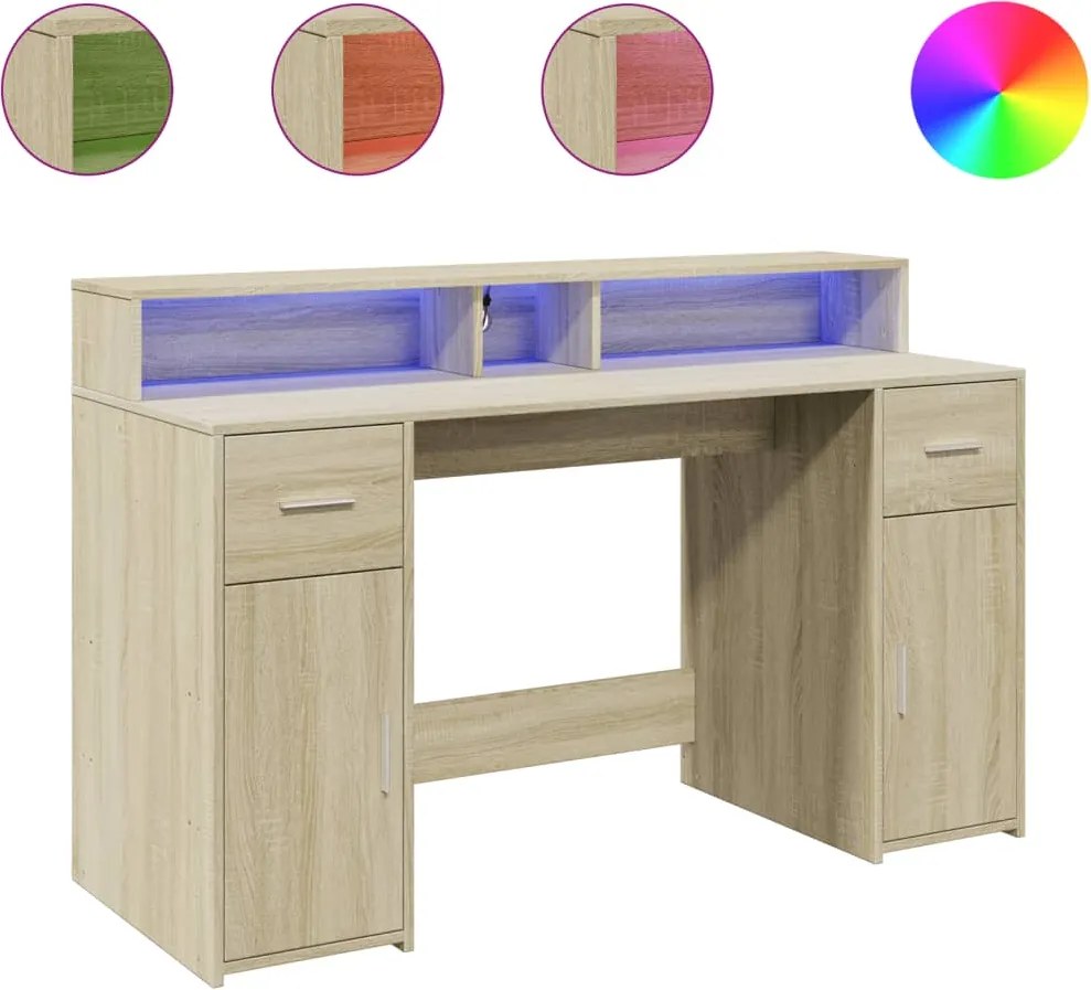 vidaXL sonoma tölgy színű szerelt fa íróasztal LED-ekkel 140x55x91 cm