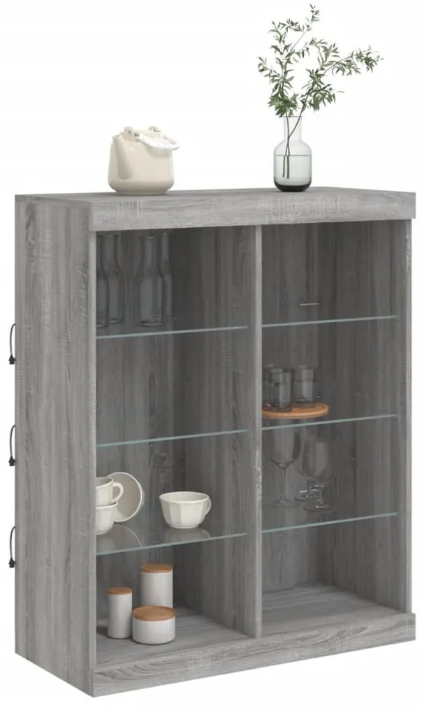 szürke sonoma színű tálalószekrény LED-ekkel 81 x 37 x 100 cm