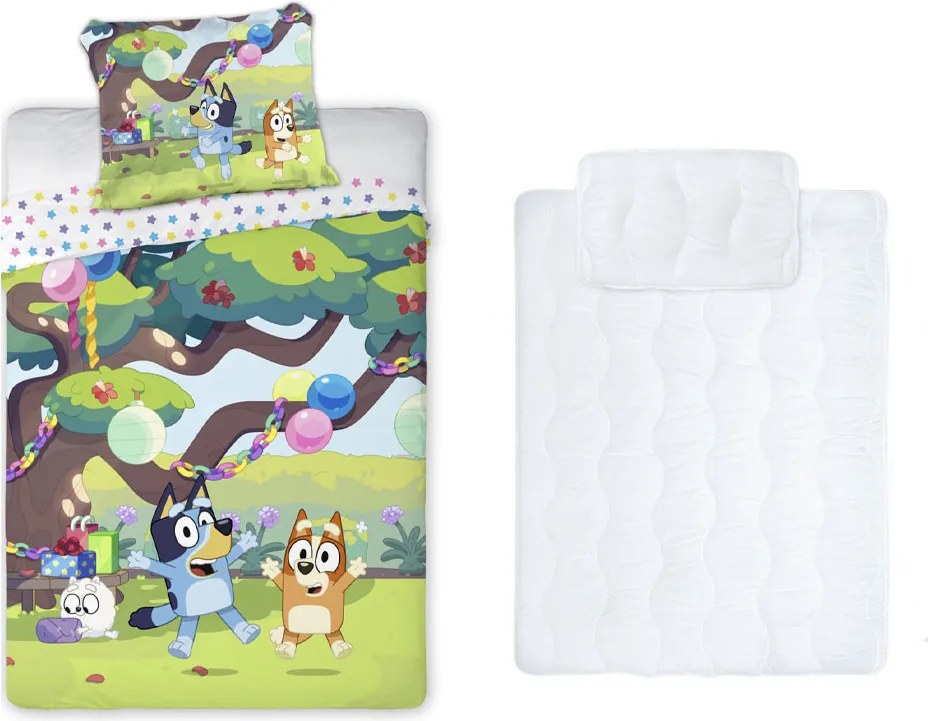 Bluey Garden Party gyerek, ovis ágyneműhuzat és paplan/párna szett 100x135 cm 40x60 cm