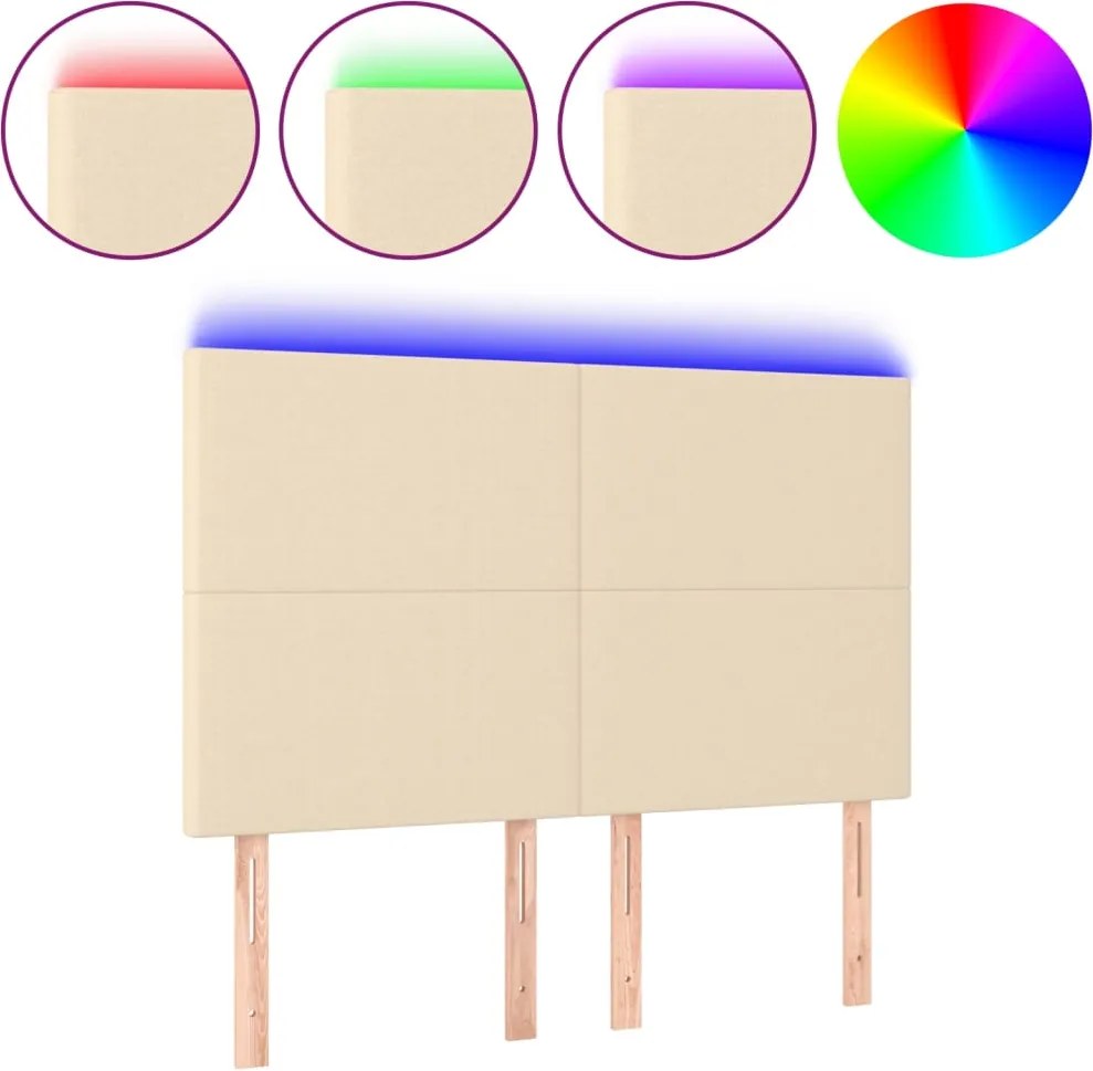 vidaXL krémszínű szövet LED-es fejtámla 144x5x118/128 cm