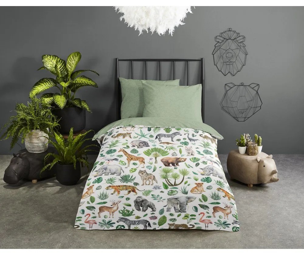 Zöld egyszemélyes pamut gyerek ágyneműhuzat 140x200 cm Samba – Good Morning