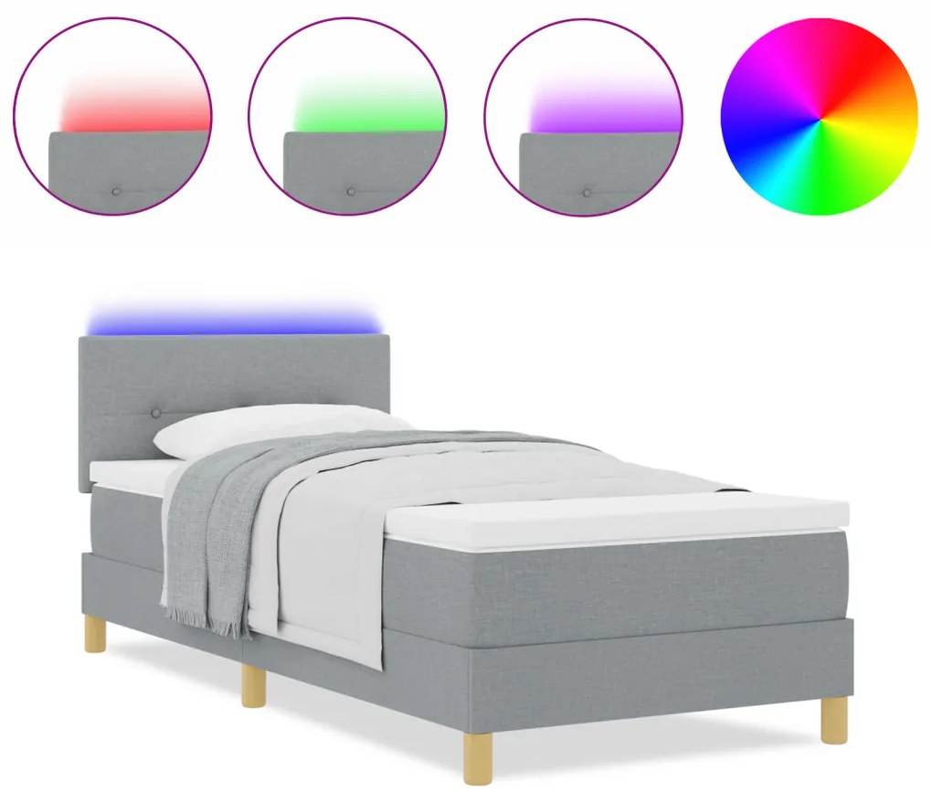 vidaXL LED Box Spring Ágy matracmal Világosszürke 100 x 200 cm szövet