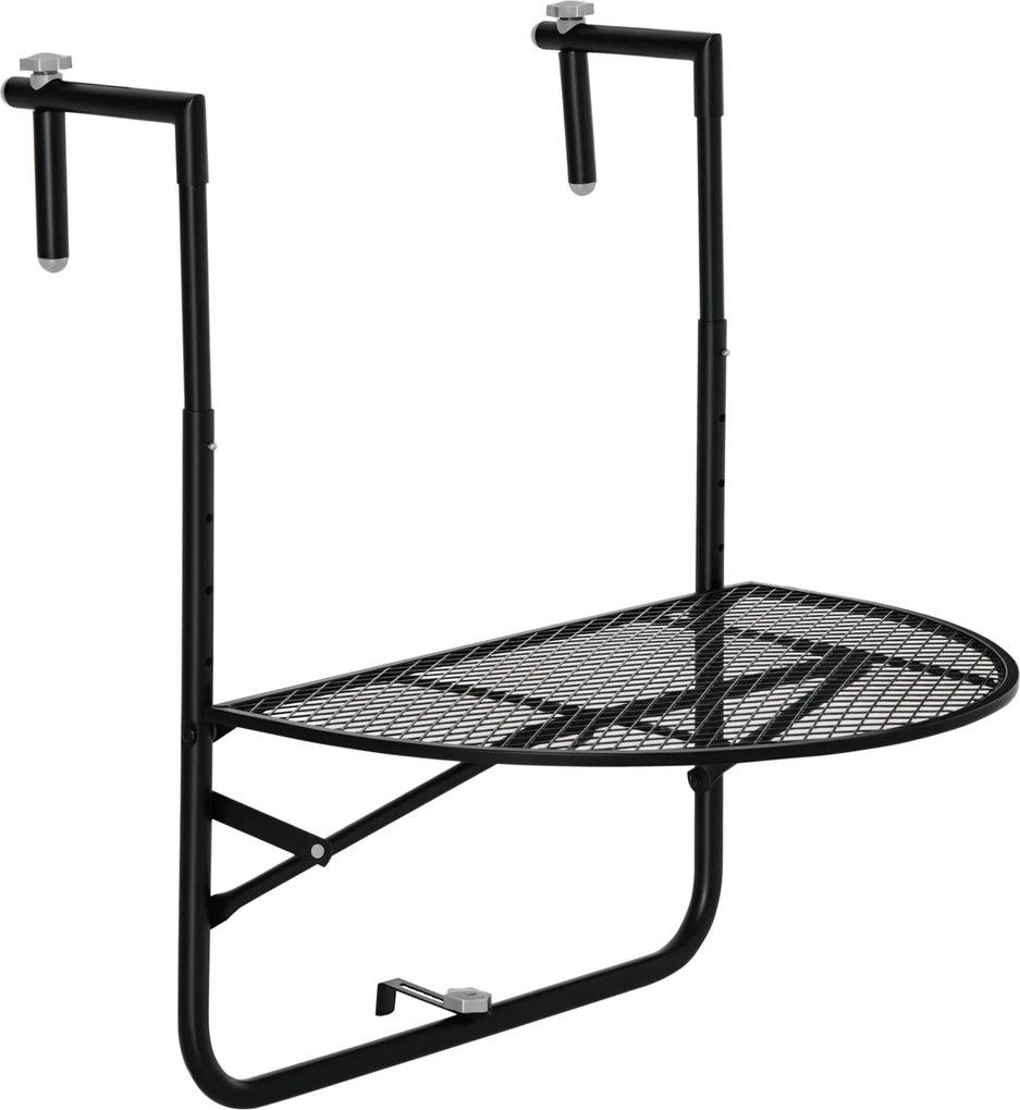 Outsunny Összecsukható Fém Teraszasztal Állítható Magassággal Rácsokhoz 3-11cm, Félkör alakú, 60x60x57-72cm, Fekete | Aosom