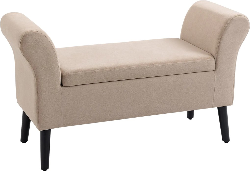 HOMCOM Kárpitozott Pad Tárolóval, Karfás a Folyosóra, Hálószobába, Velvet Poliészter 111,5 x 41 x 65 cm Bézs | Aosom