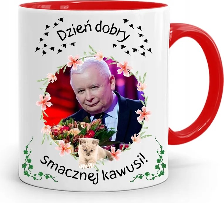 Piros Vicces Bögre Jaroslaw Kaczynski fényképes nyomattal