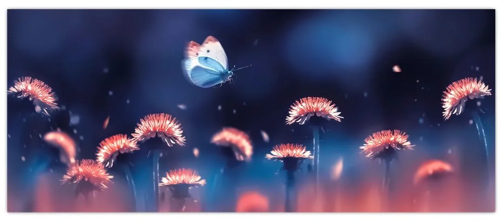 Pitypang képe kék pillangóval (120x50 cm)