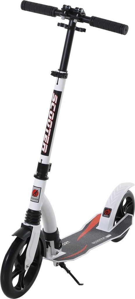 HOMCOM Gyerek Roller, Rugózó Roller Összecsukható és Magasságban Állítható, 14 Éves Kortól, Alumínium, Fehér, 92,5 x 37,5 x 82-97 cm | Aosom