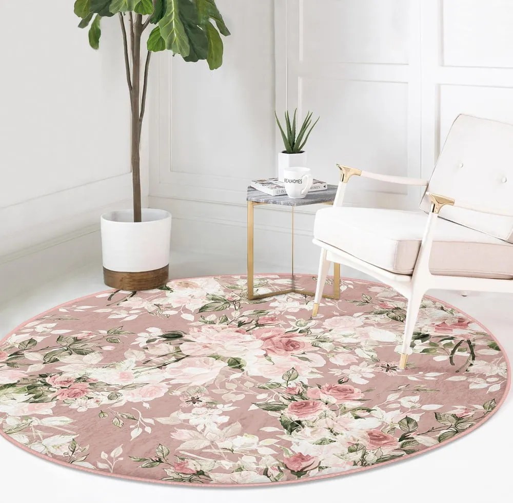 Világos rózsaszín mosható-robotporszívóval tisztítható kerek szőnyeg ø 80 cm Comfort – Mila Home