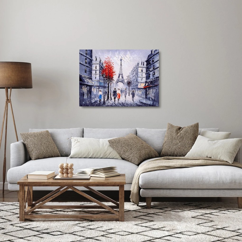 Egy párizsi utca képe, olajfestmény (üvegen) (70x50 cm)