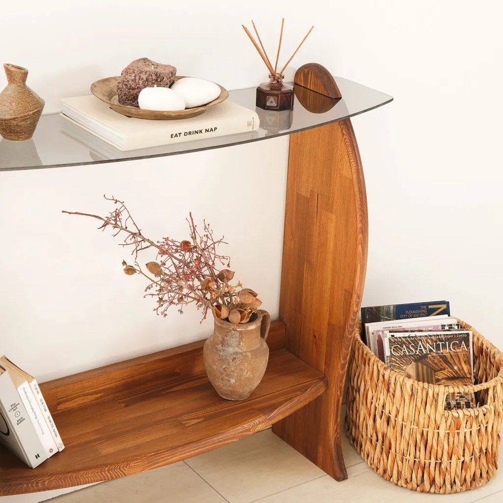Surf üveg komód, gesztenye-füstszürke, 106 cm