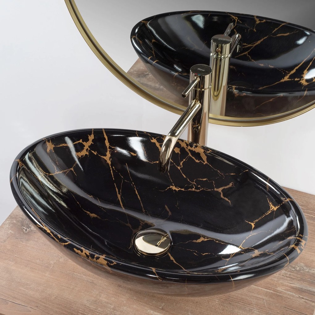 Pultos Mosdó Rea Pamela Black Marble Shiny