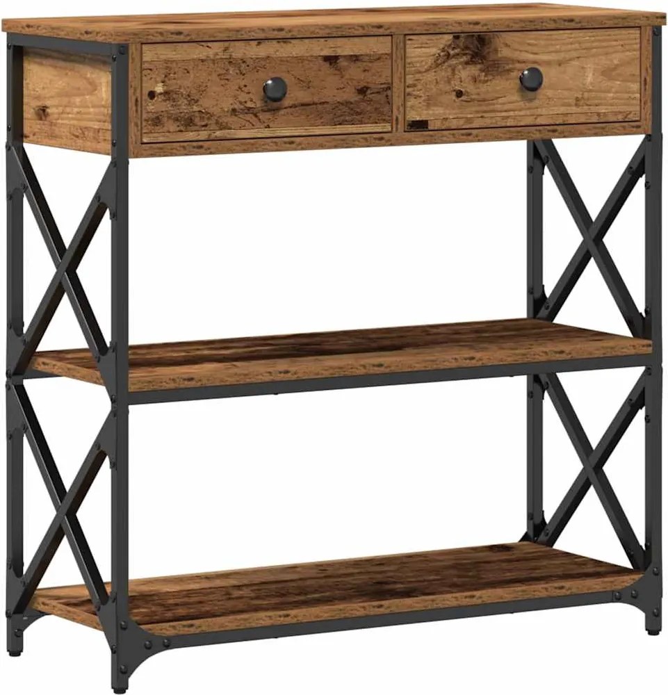 vidaXL Konzol Asztal Régi fa 75 x 28 x 75 cm Műgyantás fa és fém