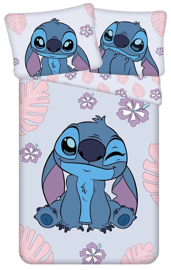 Kék-lila egyszemélyes pamut gyerek ágyneműhuzat 140x200 cm Lilo and Stitch "Cute" – Jerry Fabrics