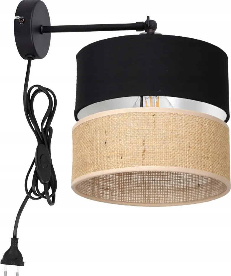 Fali Lámpa Juta Kender Kétszínű Csíkos Dugós