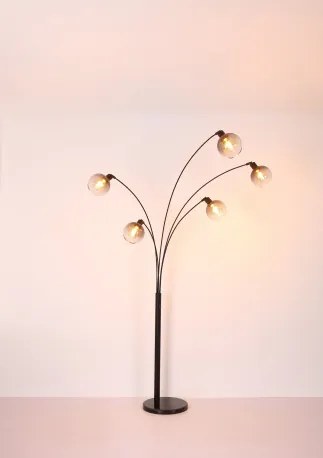 Globo 58228NBS Állólámpa fém matt fekete, fekete márvány, füstszínű üveg, fekete PVC kábel, forgókapcsoló, HxSzxM: 980x1100x2080mm, kábelhossz 1800mm, nem tartozék: 5x E27 40W 230V