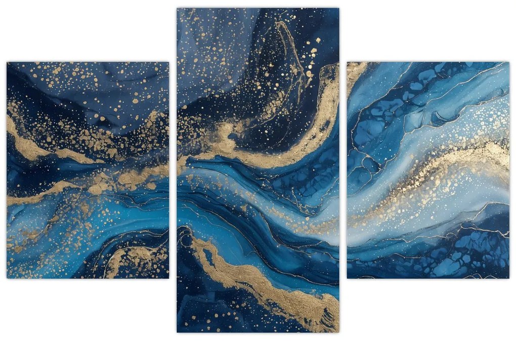 Kép - Kék-arany absztrakt márvány (90x60 cm)