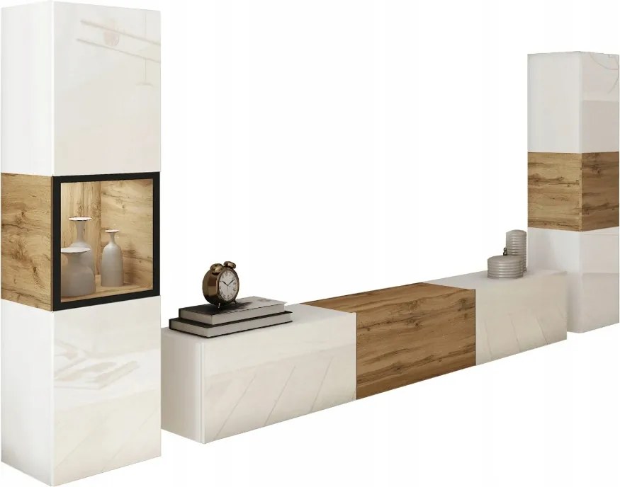 Berlin bútor 180 cm fehér fényes/tölgy wotan nappali modern