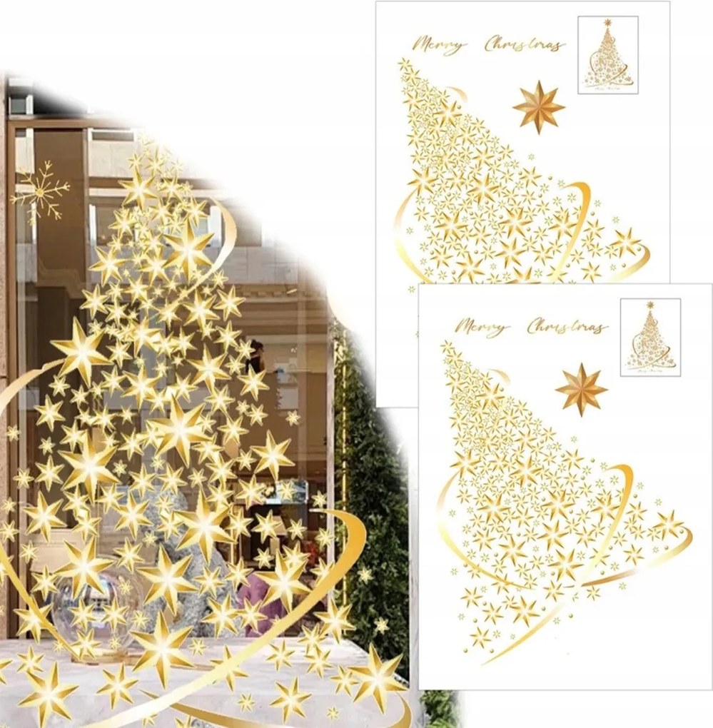 2db Karácsonyi Arany Statikus Ablak Matricák – Karácsonyfa Dekoráció