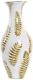 Festett lakk váza leveles mintával, fehér 24x24x55