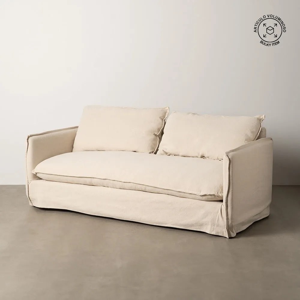 Krémszínű len kanapé 200 cm – Ixia