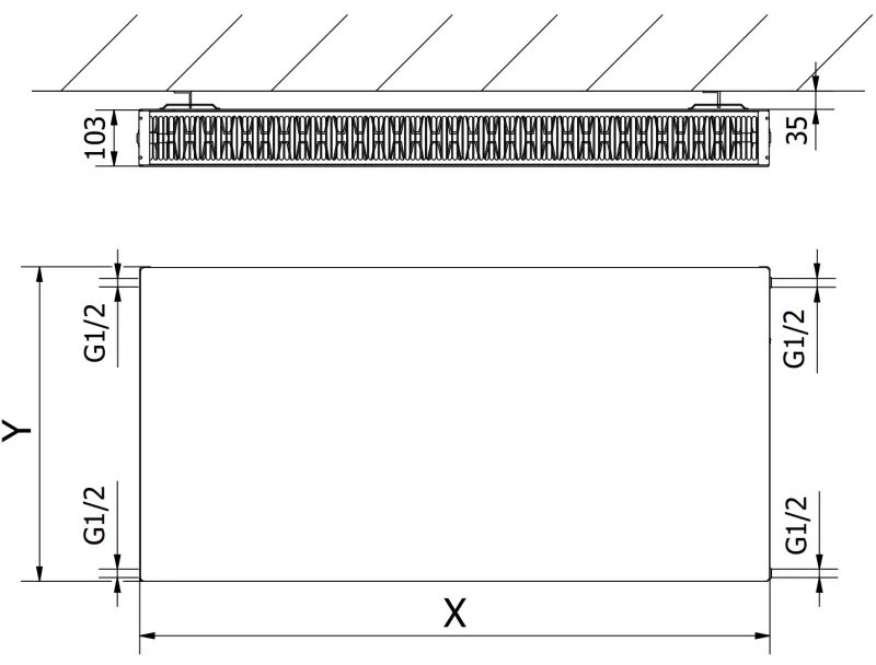 Mexen CF22, lapos radiátor 900 x 500 mm, oldalcsatlakozás, 1100 W, antracit, W422F-090-050-66