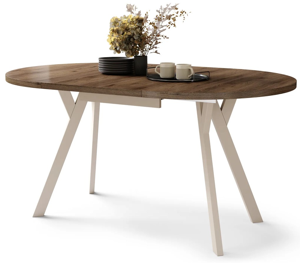 Mazzoni ALDO Elegáns Dió/bézs lábak - BŐVÍTHETŐ KEREK ASZTAL Y ALAKÚ LÁBAKKAL LOFT/IPARI STÍLUSÚ NAPPALIBA/ÉTKEZŐBE