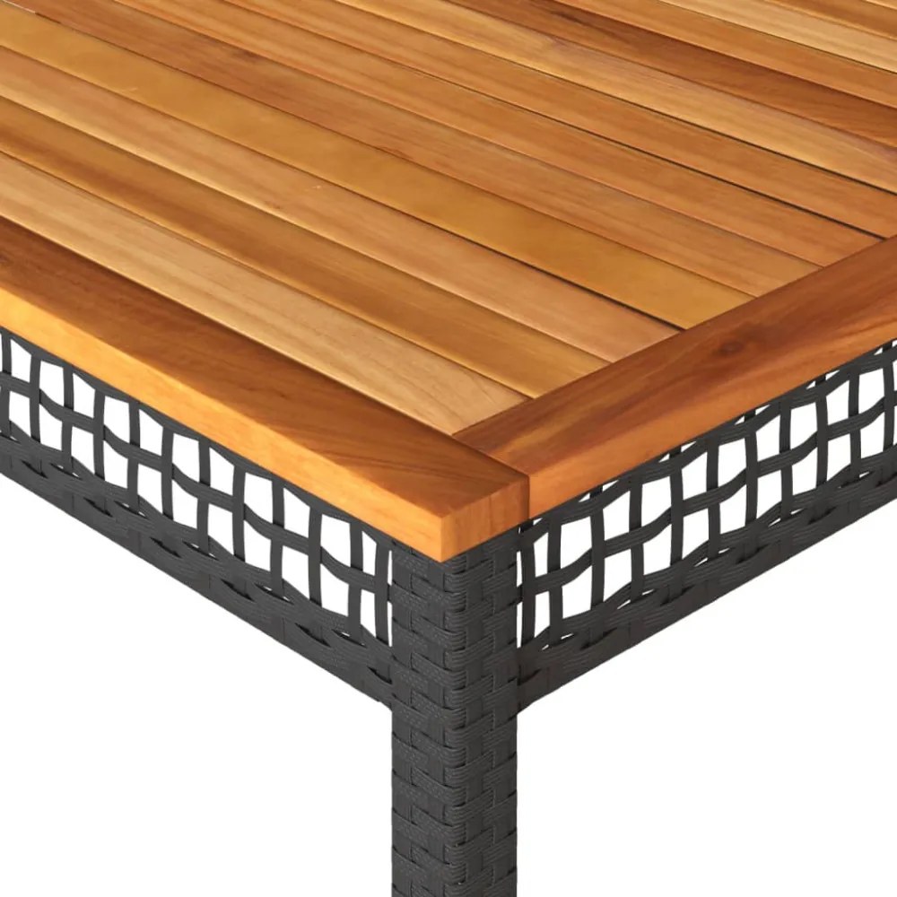 fekete polyrattan és akácfa kerti asztal 180 x 90 x 75 cm