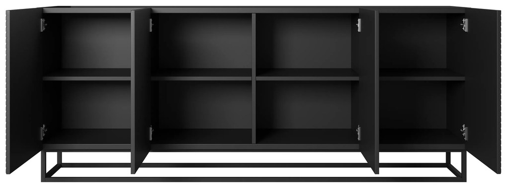 Asha komód 200 cm négyajtós - fekete matt / fekete váz